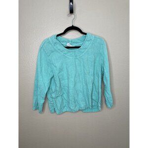 Hot‎ Cotton Womens teal blouse Medium long sleeve pullover linen round neck